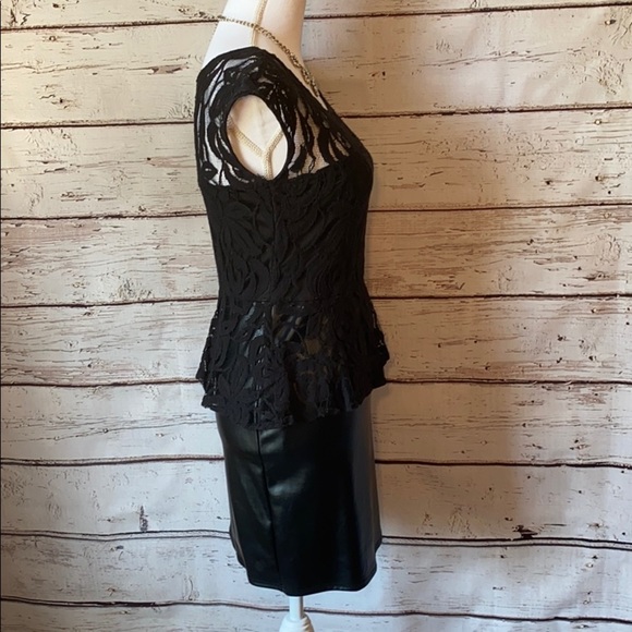 Black lace top faux leather Peplum Dress Medium - Picture 7 of 12
